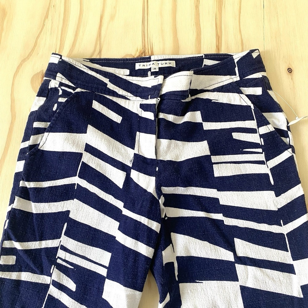 Trina Turk Women's Size 4 Cropped Ankle Geometric Dark Blue Button Pants - Picture 5 of 10